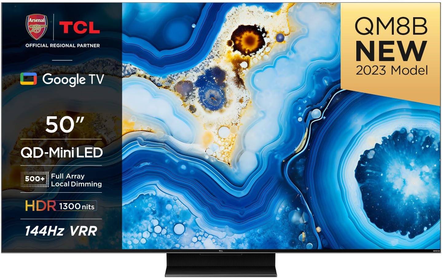 TCL 50QM8B 50-inch QLED Mini LED Smart TV, 4K HDR Premium 1300nits, Powered by Google TV (Dolby Vision & Atmos, Onkyo 2.0 sound system, 144Hz Motion Clarity Pro, Hands-Free Voice Control) image 0 TCL 50QM8B 50-inch QLED Mini LED Smart TV, 4K HDR Premium 1300nits, Powered by Google TV (Dolby Vision & Atmos, Onkyo 2.0 sound system, 144Hz Motion Clarity Pro, Hands-Free Voice Control) image 0